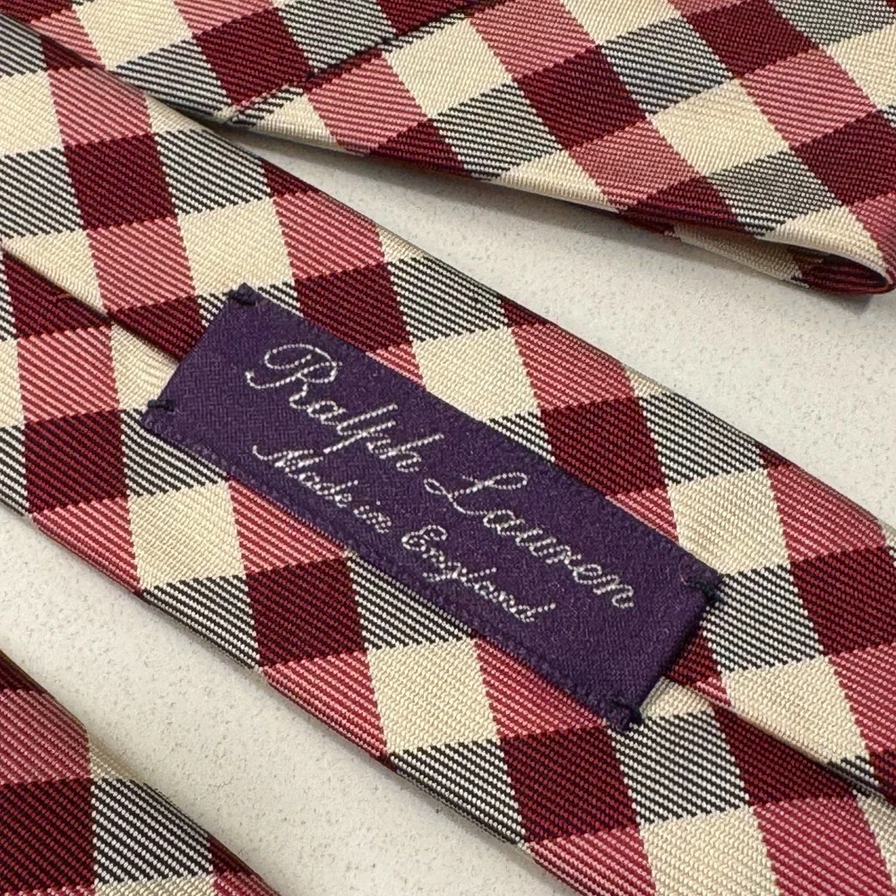 Ralph Lauren Purple Label Tie Plaid Luxury 100% Silk England Necktie Old Money‎